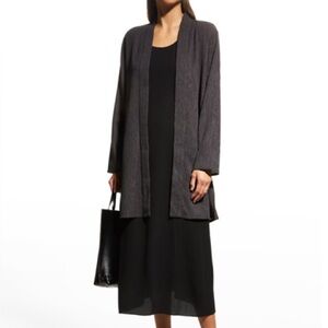 Eileen Fisher Crinkle Textured Rye Taupe Open Jacket Cardigan Tencel Minimalist